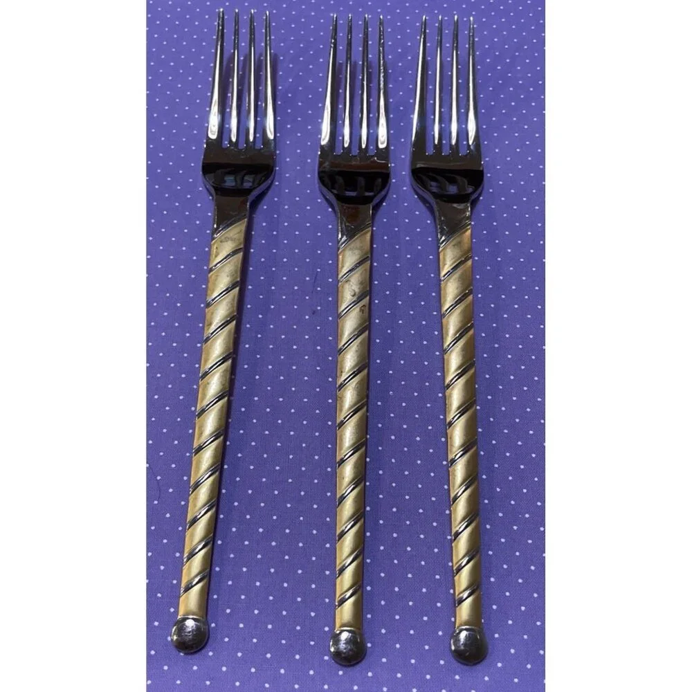 Cambridge Uptown Frosted Twist Ball‎ Tip Stainless Gold Silver Dinner Forks 3